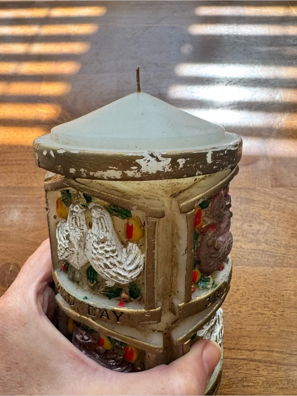 Vintage Pillar Candle 12 Days of Christmas 9”